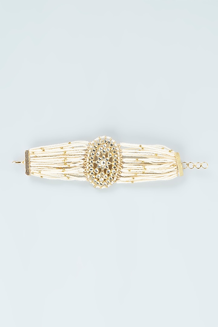 Gold Finish Bracelet With Pearl Strings by Belsi's Jewellery