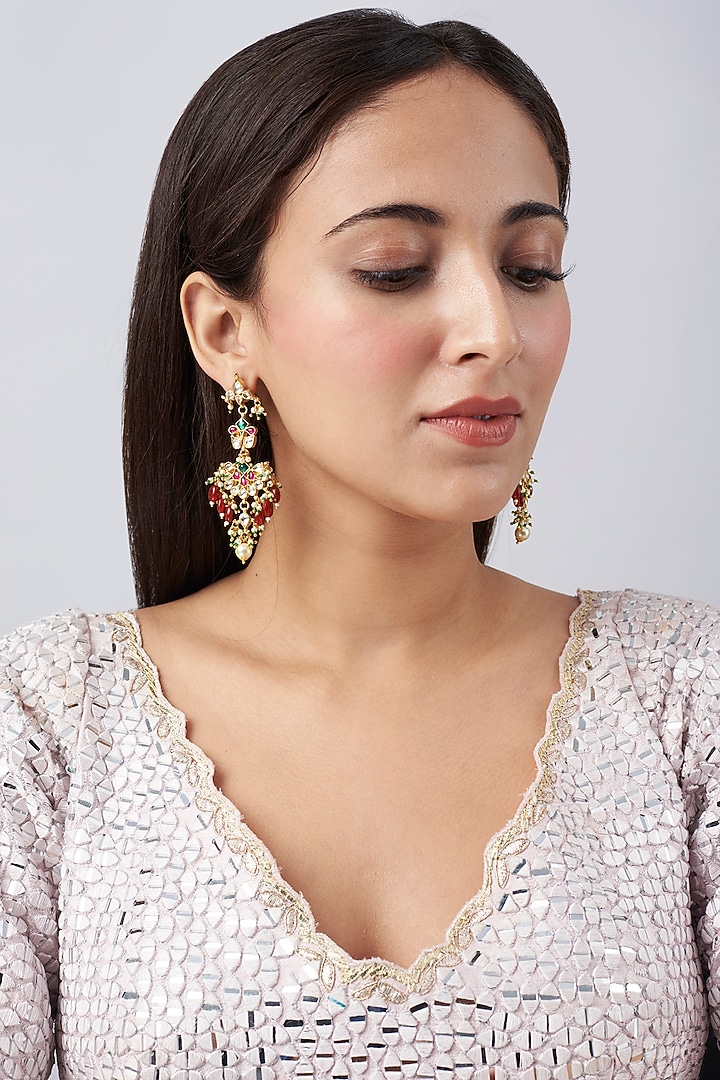 Gold Finish Kundan Polki Dangler Earrings by Belsi's Jewellery at Pernia's Pop Up Shop