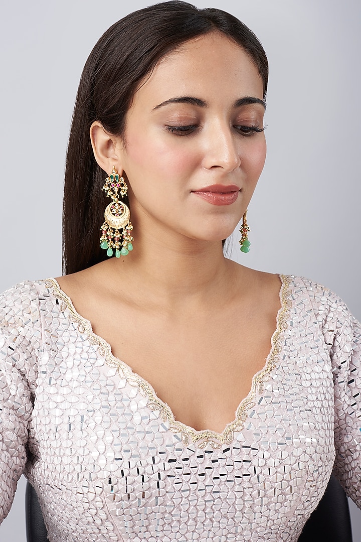 Gold Finish Beaded Dangler Earrings by Belsi's Jewellery at Pernia's Pop Up Shop