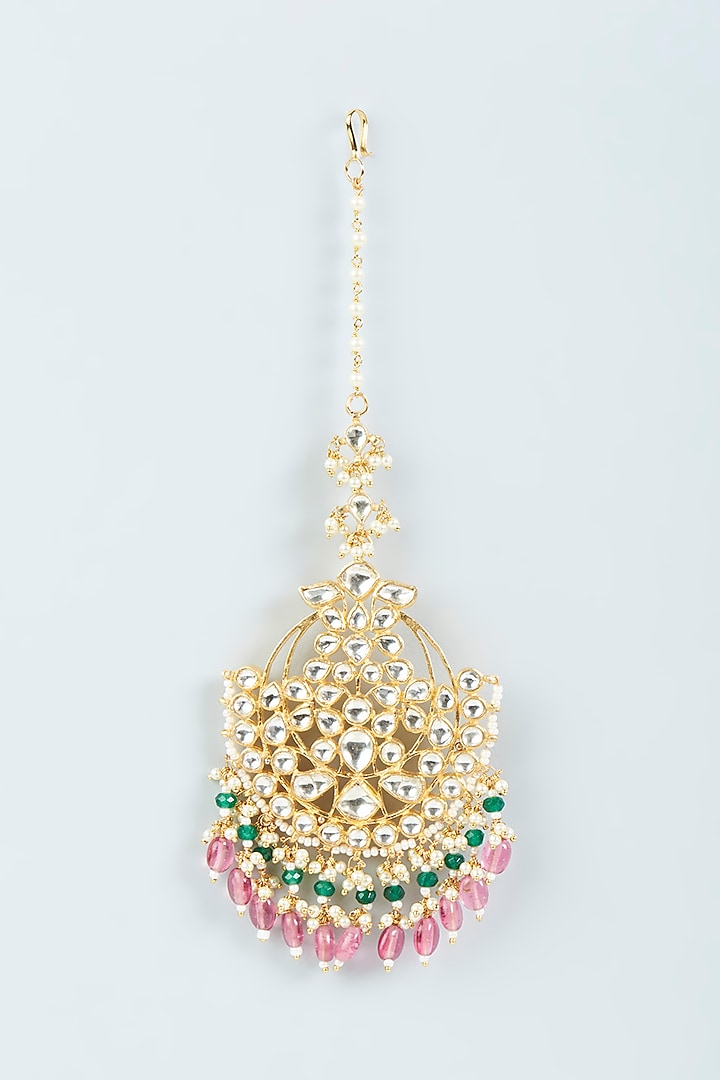 Gold Finish Maang Tikka With Pearls by Belsi's Jewellery