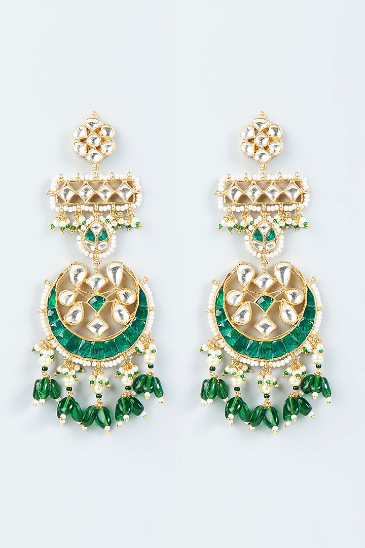 Gold Finish Kundan Polki Chandbali Earrings by Belsi's Jewellery at Pernia's Pop Up Shop