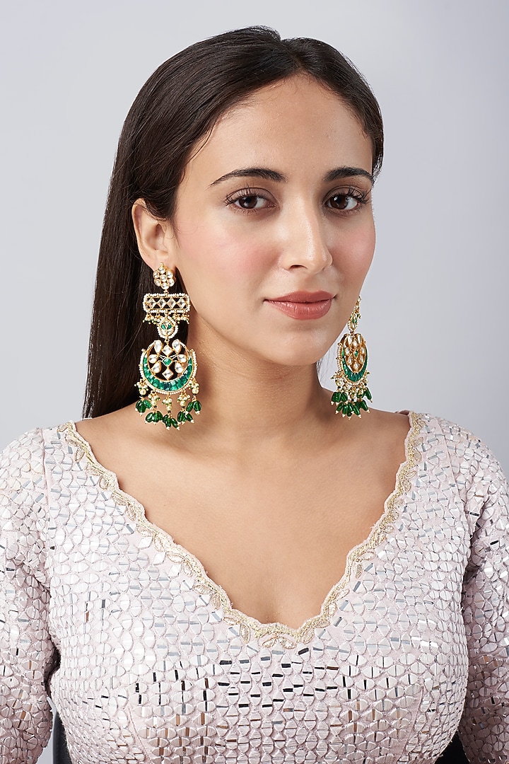 Gold Finish Kundan Polki Chandbali Earrings by Belsi's Jewellery at Pernia's Pop Up Shop