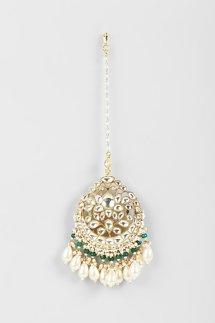 Gold Finish Maang Tikka With Kundan Polki by Belsi's Jewellery