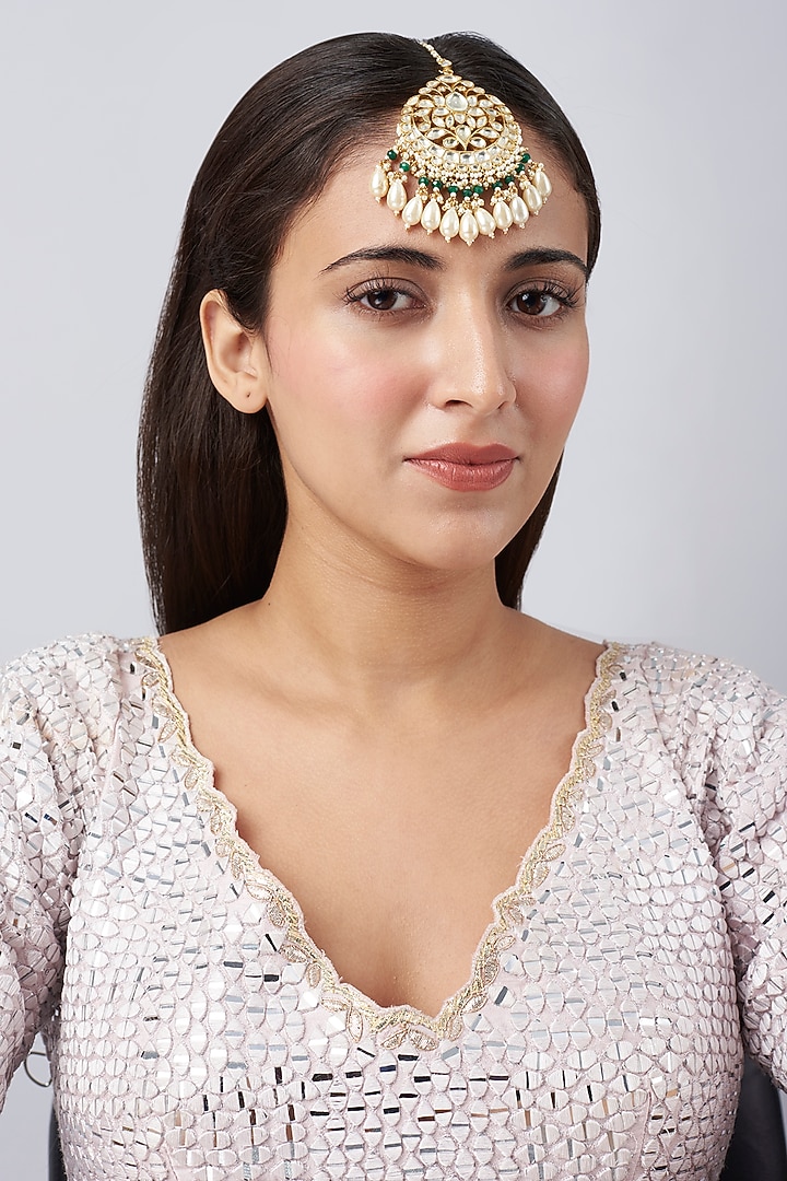 Gold Finish Maang Tikka With Kundan Polki by Belsi's Jewellery at Pernia's Pop Up Shop