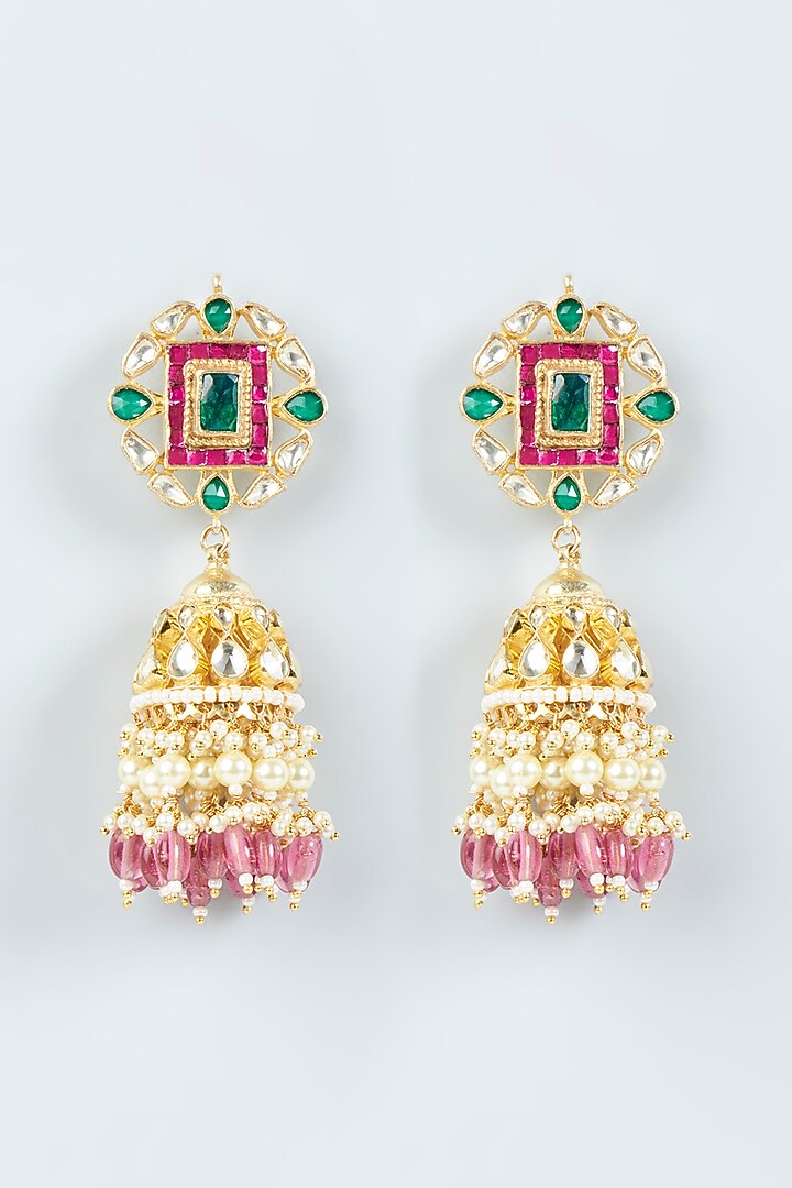 Gold Finish Handcrafted Jhumka Earrings by Belsi's Jewellery at Pernia's Pop Up Shop