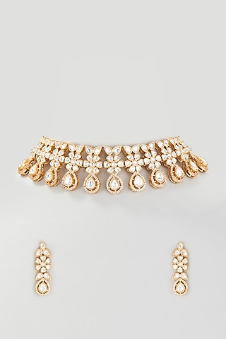 Gold Finish Kundan Polki Choker Necklace Set by Belsi's Jewellery