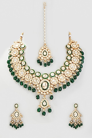 Gold Finish Kundan Polki Necklace Set by Belsi's Jewellery