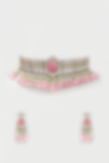 White Finish Kundan Polki Choker Necklace Set by Belsi's Jewellery