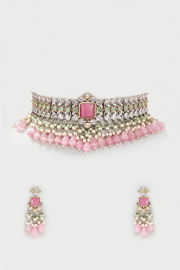 White Finish Kundan Polki Choker Necklace Set by Belsi's Jewellery at Pernia's Pop Up Shop