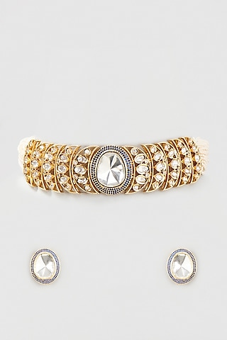 Gold Finish Zircons & Beads Choker Necklace Set by Belsi's Jewellery