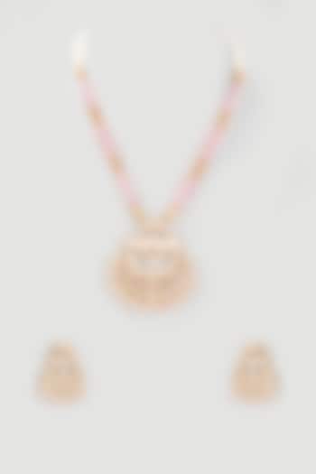 Gold Finish Kundan Polki Long Necklace Set by Belsi's Jewellery