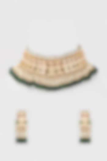 Gold Finish Kundan Polki Choker Necklace Set by Belsi's Jewellery