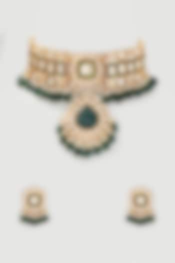 Gold Finish Green Enameled Choker Necklace Set by Belsi's Jewellery at Pernia's Pop Up Shop