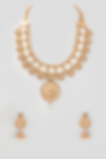 Gold Finish Enameled Layered Long Necklace Set by Belsi's Jewellery