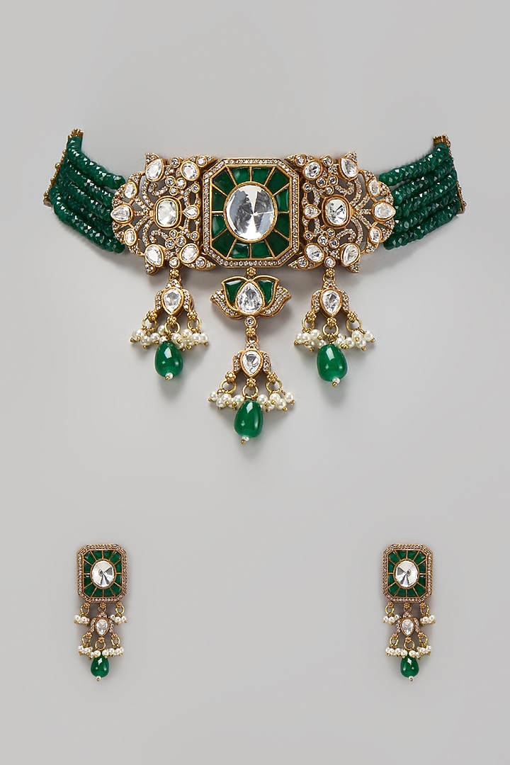 Gold Finish Kundan Polki & Mother Of Pearl Choker Necklace Set by Belsi's Jewellery at Pernia's Pop Up Shop