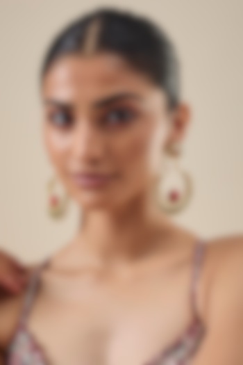 Gold Finish Kundan Polki & Pearl Beaded Chandbali Earrings by Belsi's Jewellery at Pernia's Pop Up Shop