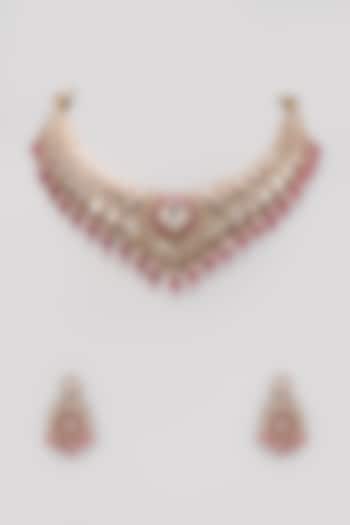 Gold Finish Kundan Polki & Pink Hanging Pearl Necklace Set by Belsi's Jewellery at Pernia's Pop Up Shop