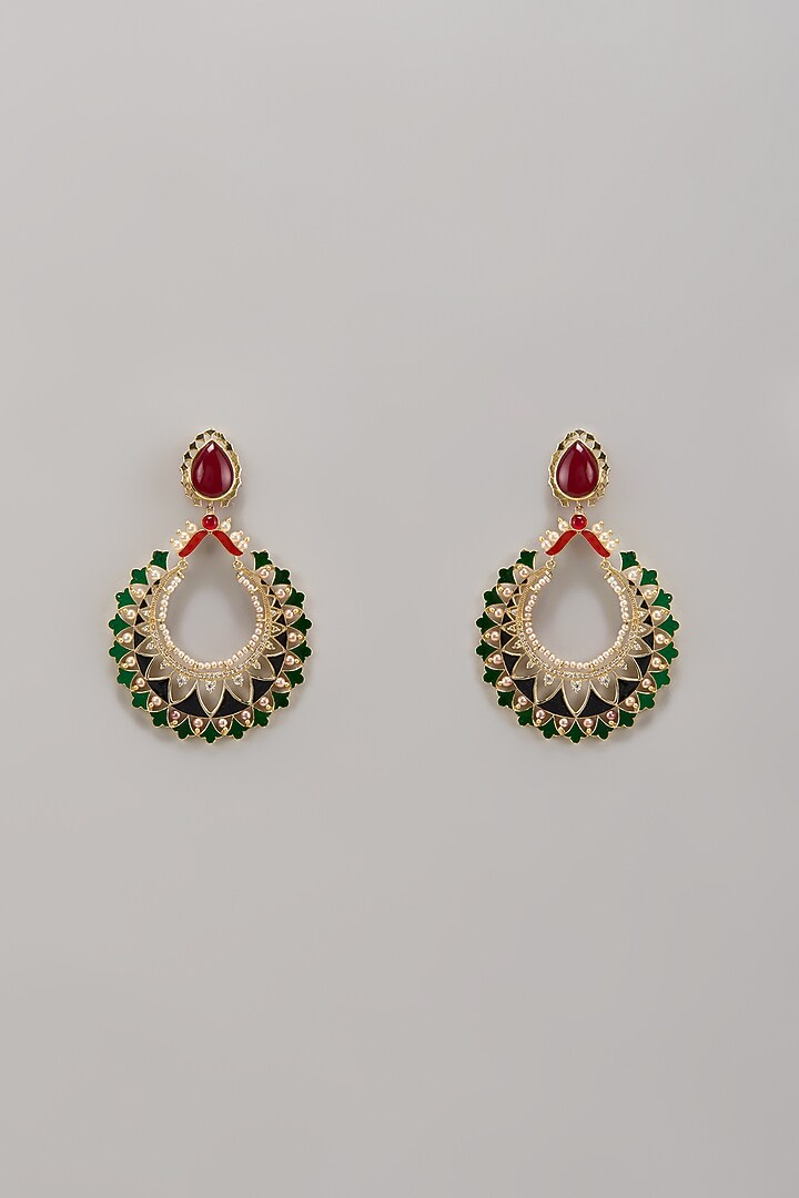Gold Finish Green Enameled Chandbali Earrings by Belsi's Jewellery at Pernia's Pop Up Shop