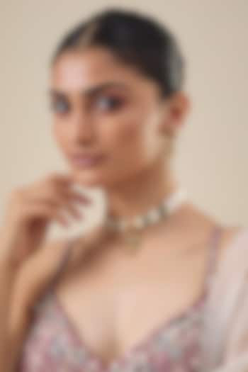 White Finish Zircon & Aqua Stone Choker Necklace Set by Belsi's Jewellery at Pernia's Pop Up Shop