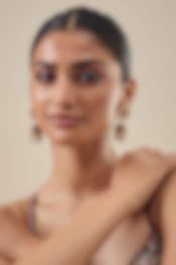 Gold Finish Jadtar Stone & Pearl Enameled Jhumka Earrings by Belsi's Jewellery at Pernia's Pop Up Shop