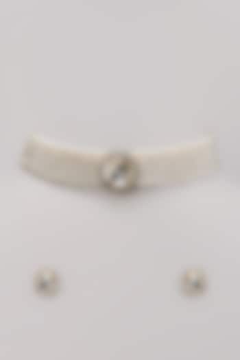 Gold Finish Kundan Polki & Pearl String Choker Necklace Set by Belsi's Jewellery at Pernia's Pop Up Shop