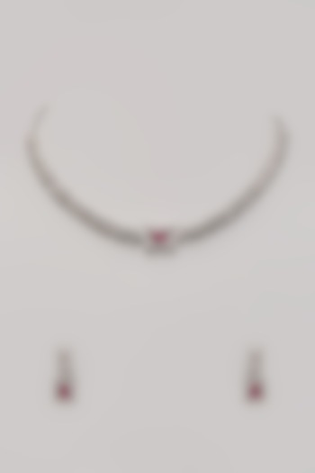 White Finish Zircon & Ruby Stone Necklace Set by Belsi's Jewellery at Pernia's Pop Up Shop