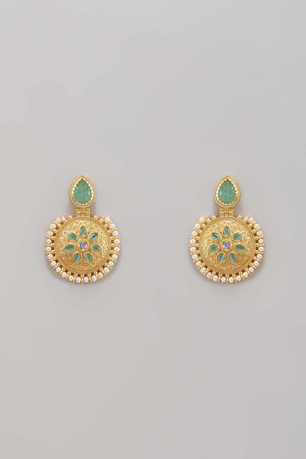 Gold Finish Kundan Polki & Pearl Chandbali Earrings by Belsi's Jewellery at Pernia's Pop Up Shop