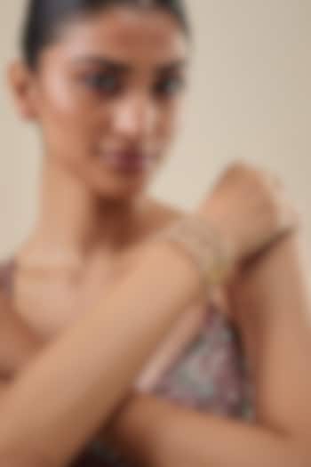 Gold Finish Kundan Polki Openable Bangle (Set Of 2) by Belsi's Jewellery at Pernia's Pop Up Shop