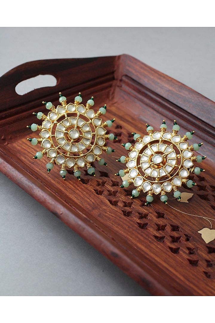 Gold Finish Kundan Polki Stud Earrings by Belsi'S Jewellery at Pernia's Pop Up Shop