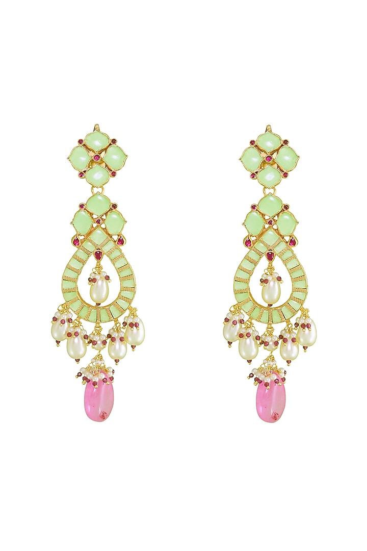 Gold Finish Kundan Polki & Pearl Earrings by Belsi'S Jewellery at Pernia's Pop Up Shop