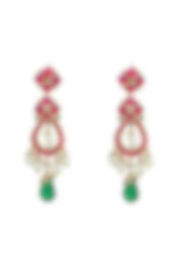 Gold Finish Fuchsia Stone Dangler Earrings by Belsi's Jewellery at Pernia's Pop Up Shop