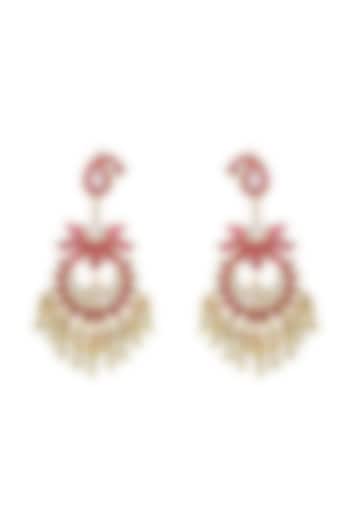 Gold Finish Red Stone Floral Dangler Earrings by Belsi's Jewellery at Pernia's Pop Up Shop