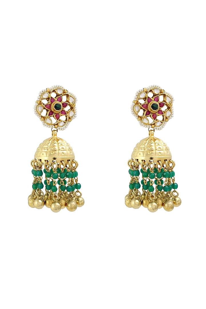 Gold Finish Multi-Colored Stone Dangler Earrings by Belsi's Jewellery at Pernia's Pop Up Shop
