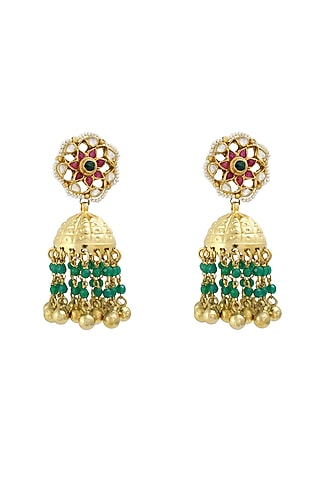 Gold Finish Multi-Colored Stone Dangler Earrings by Belsi's Jewellery