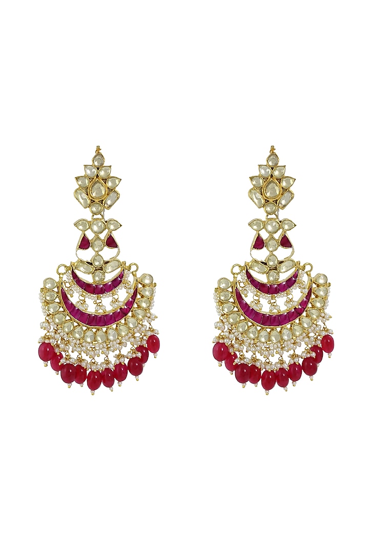 Gold Finish Red Stone Dangler Earrings by Belsi's Jewellery at Pernia's Pop Up Shop