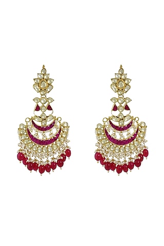 Gold Finish Red Stone Dangler Earrings by Belsi's Jewellery