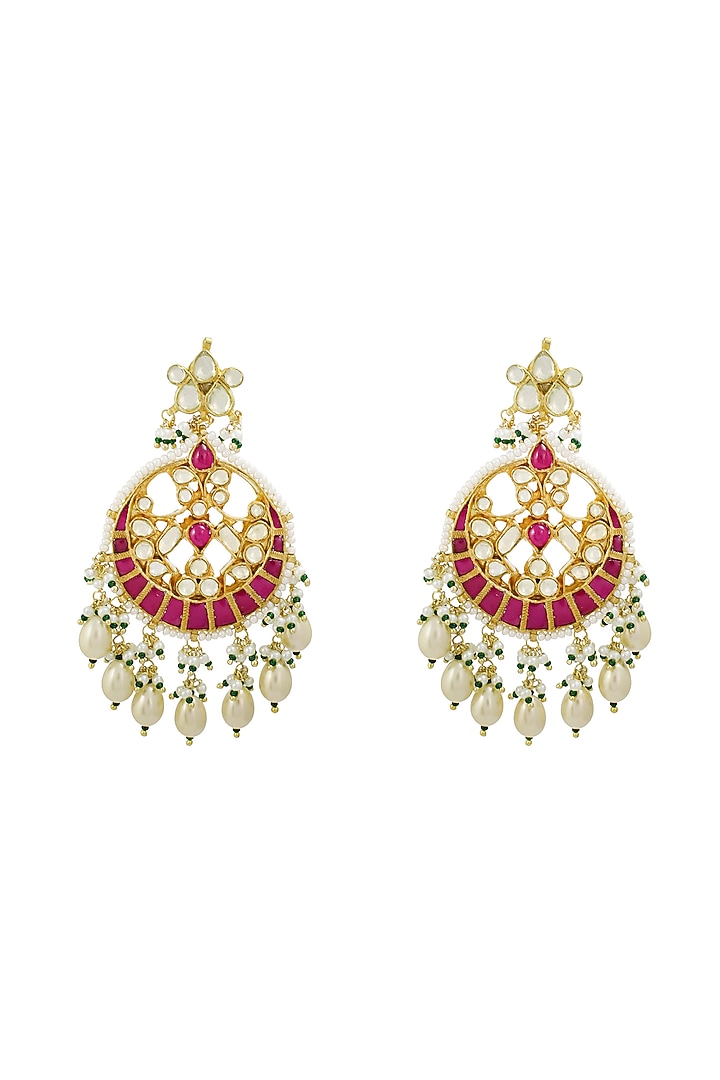 Gold Finish Bright Red Kundan Chandabali Earrings by Belsi's Jewellery at Pernia's Pop Up Shop