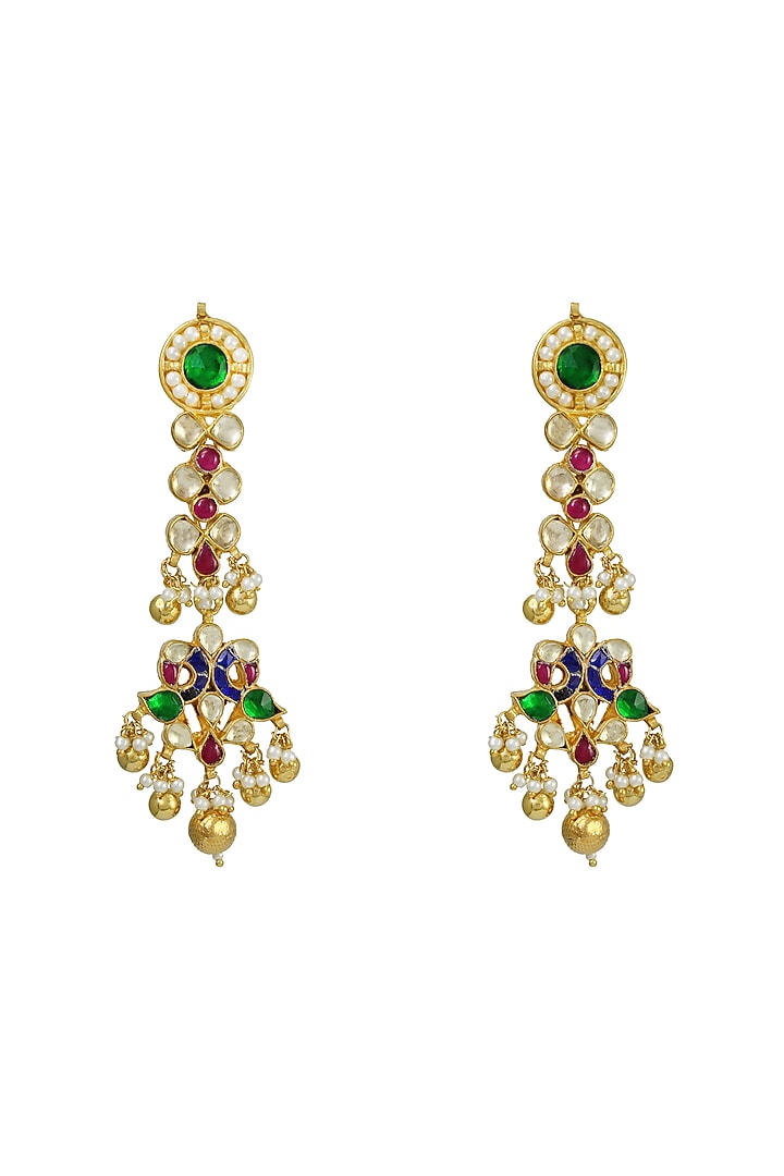 Gold Finish Multi-Colored Stone Handcrafted Dangler Earrings by Belsi's Jewellery at Pernia's Pop Up Shop