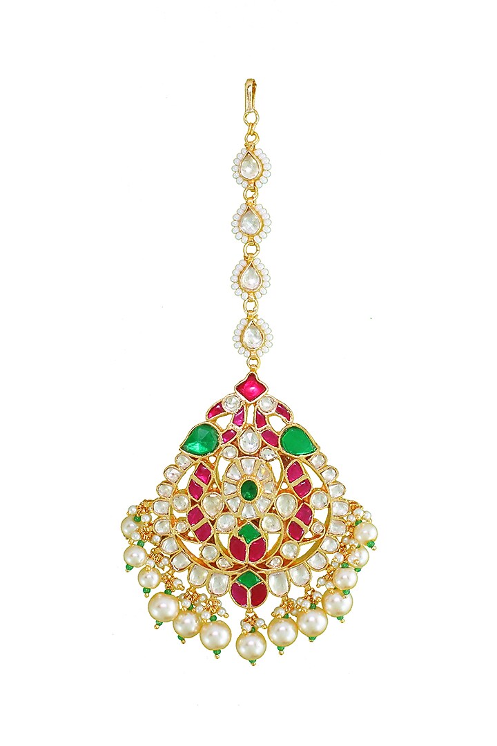 Gold Finish Multi-Colored Stone Maangtikka by Belsi's Jewellery at Pernia's Pop Up Shop