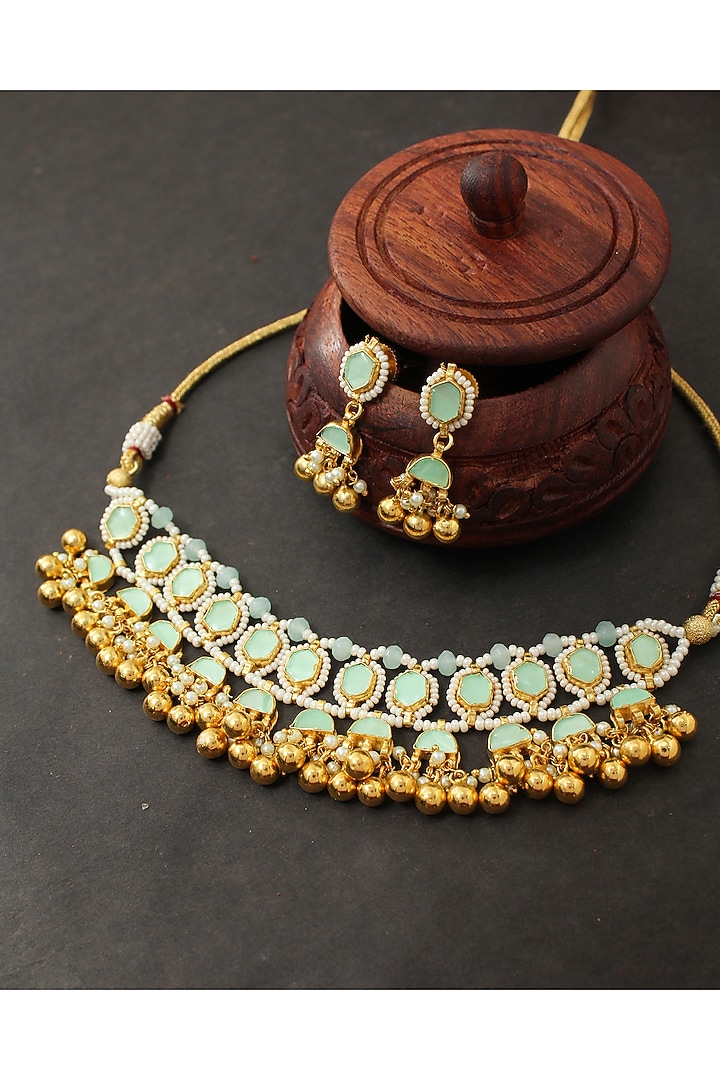 Gold Finish Kundan Necklace Set by Belsi's Jewellery at Pernia's Pop Up Shop