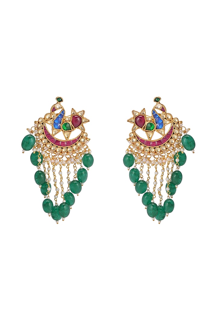 Gold Finish Multi-Colored Stone Peacock Earrings by Belsi's Jewellery at Pernia's Pop Up Shop