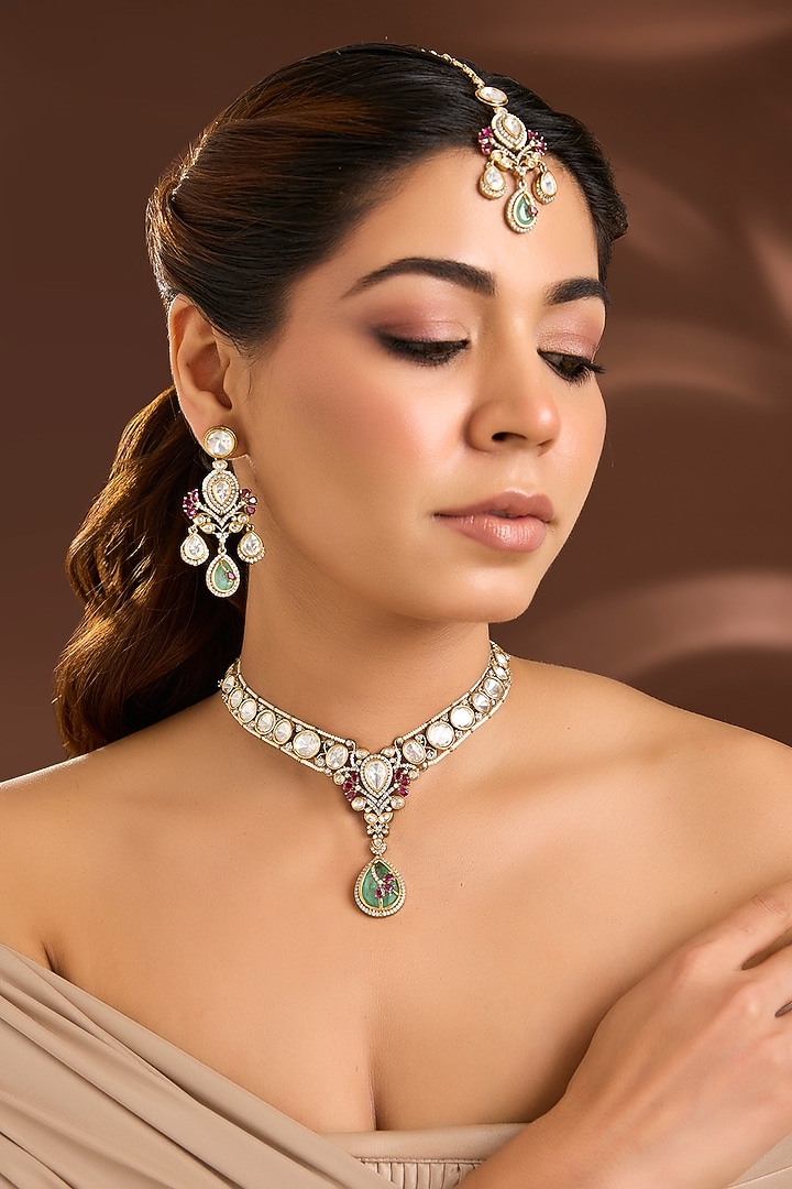 Two-Tone Finish Kundan Polki & Uncut Stone Necklace Set by Belsi'S Jewellery at Pernia's Pop Up Shop