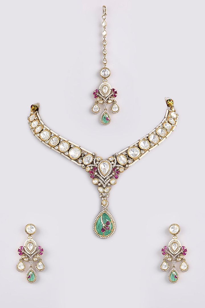 Two-Tone Finish Kundan Polki & Uncut Stone Necklace Set by Belsi'S Jewellery at Pernia's Pop Up Shop