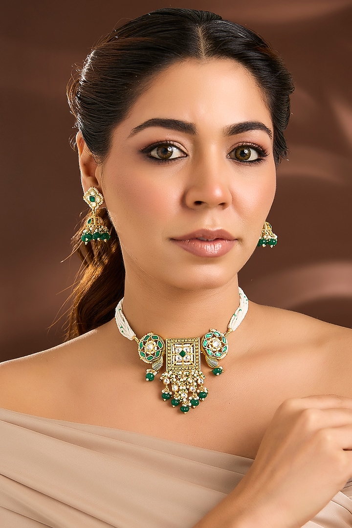 Gold Finish Kundan Polki Choker Necklace Set by Belsi'S Jewellery at Pernia's Pop Up Shop
