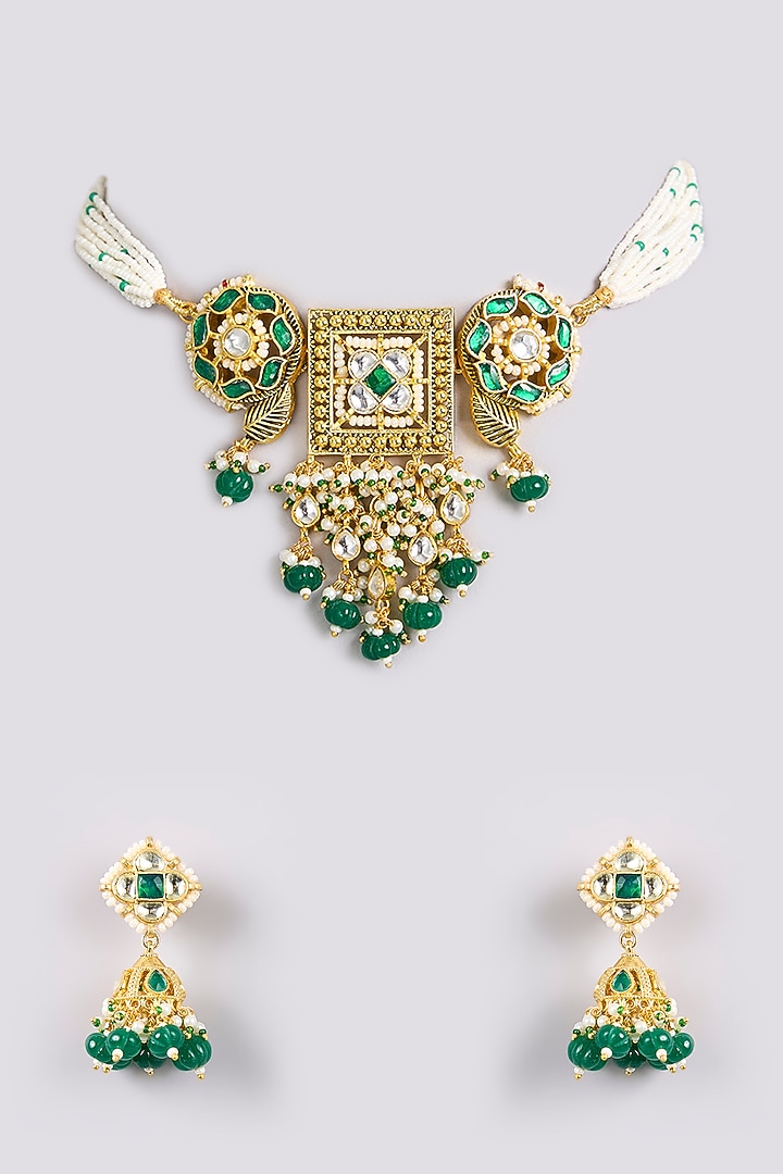 Gold Finish Kundan Polki Choker Necklace Set by Belsi'S Jewellery at Pernia's Pop Up Shop