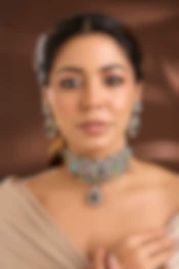 Two-Tone Finish Kundan Polki & Multi-Colored Doublet Stone Choker Necklace Set by Belsi'S Jewellery at Pernia's Pop Up Shop
