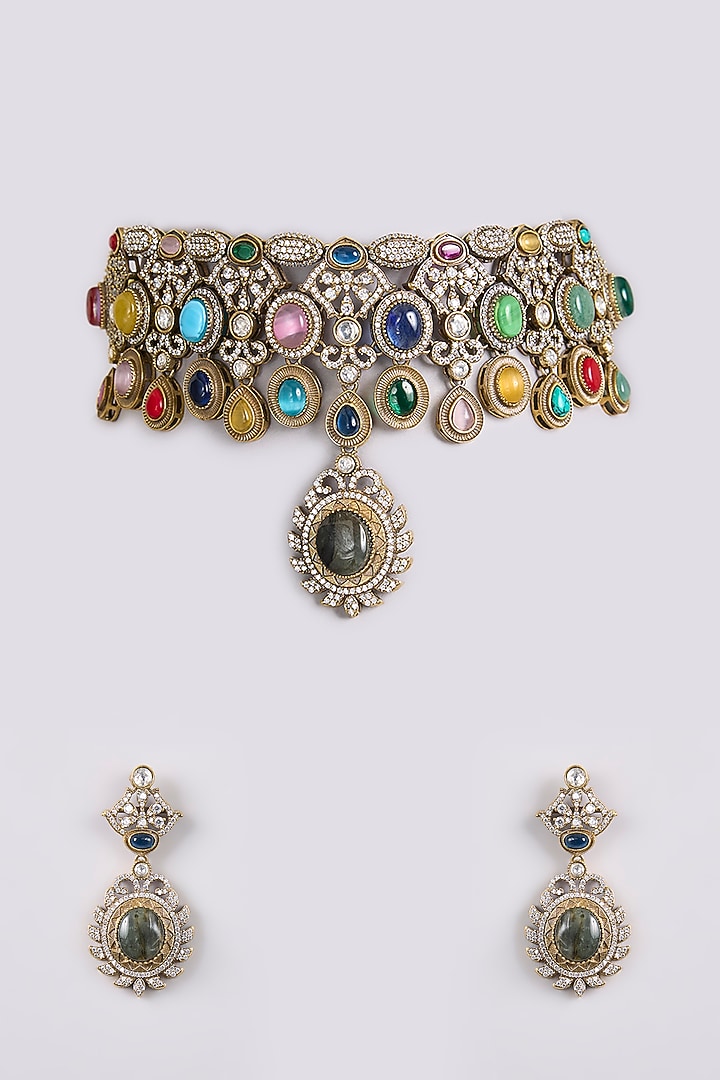 Two-Tone Finish Kundan Polki & Multi-Colored Doublet Stone Choker Necklace Set by Belsi'S Jewellery at Pernia's Pop Up Shop
