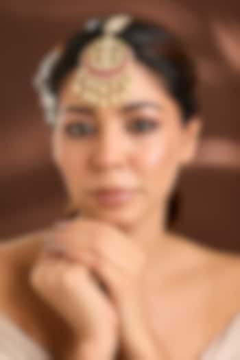 Gold Finish Ruby & White Kundan Polki Maangtikka by Belsi'S Jewellery at Pernia's Pop Up Shop