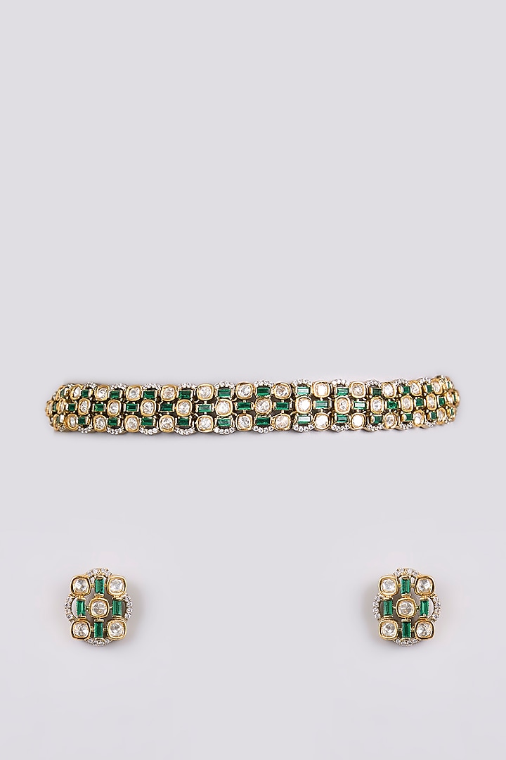 Two-Tone Finish Green Kundan Polki Choker Necklace Set by Belsi'S Jewellery at Pernia's Pop Up Shop
