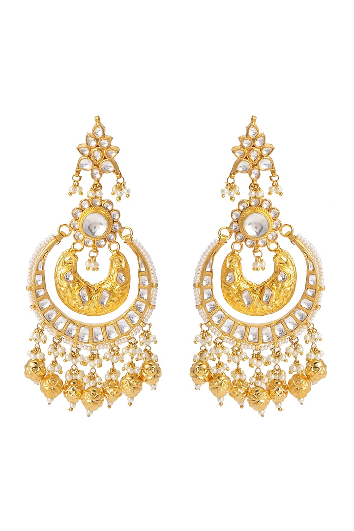 Gold Finish Kundan Polki Chandbali Earrings by Belsi's Jewellery at Pernia's Pop Up Shop